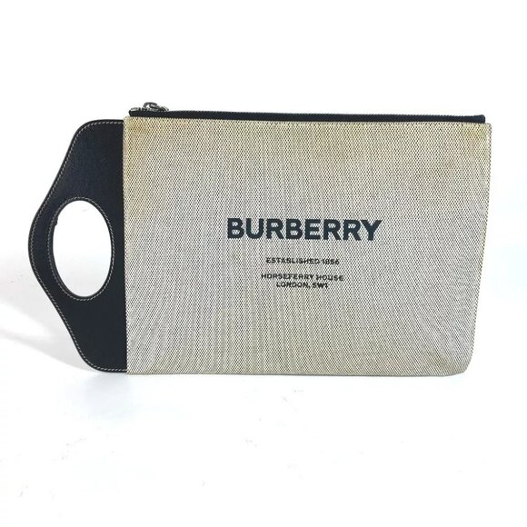 BURBERRY logo Hand Bag Bag 2WAY bag Clutch bag Leather/Canvas gray/Black - Picture 1 of 13